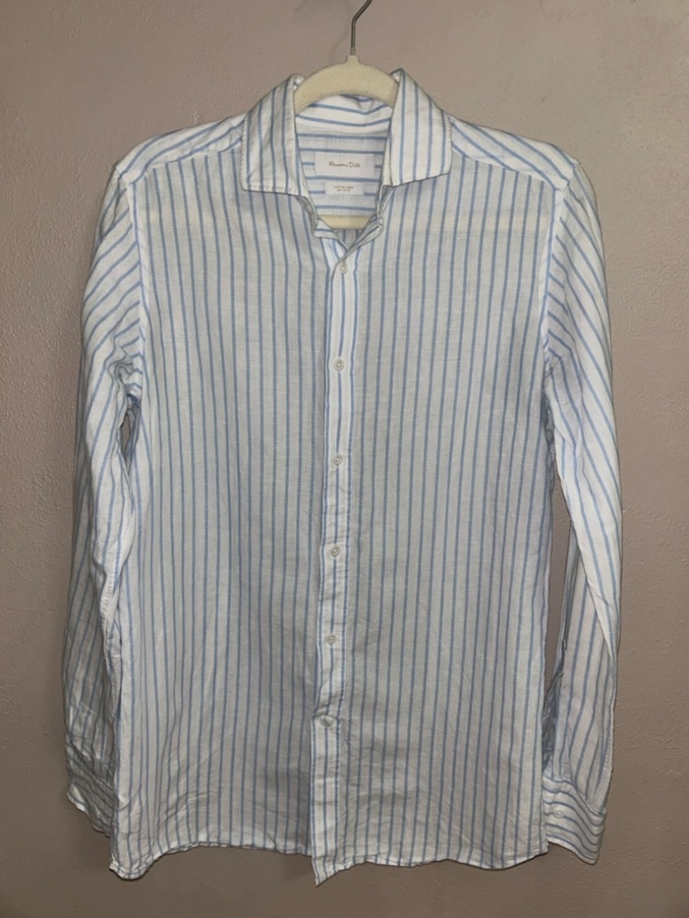 Massimo Dutti linen White Shirt with Light Blue Stripes